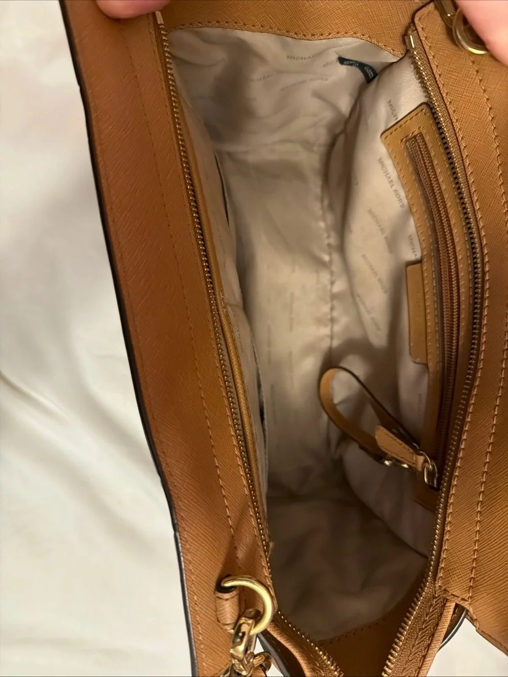 Michael Kors Black Front with Brown Trim Studded Satchel